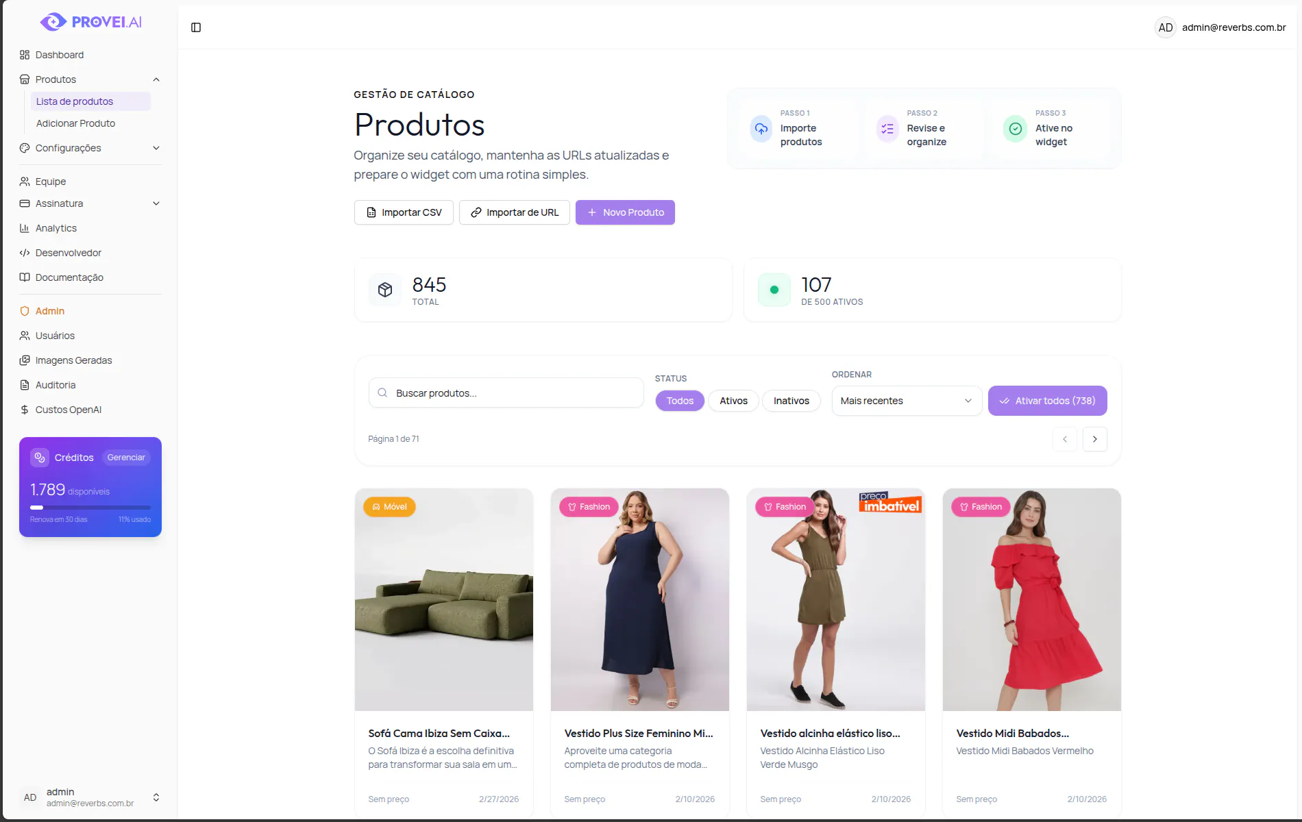 Curadoria de produtos - Seleção de produtos para provador virtual
