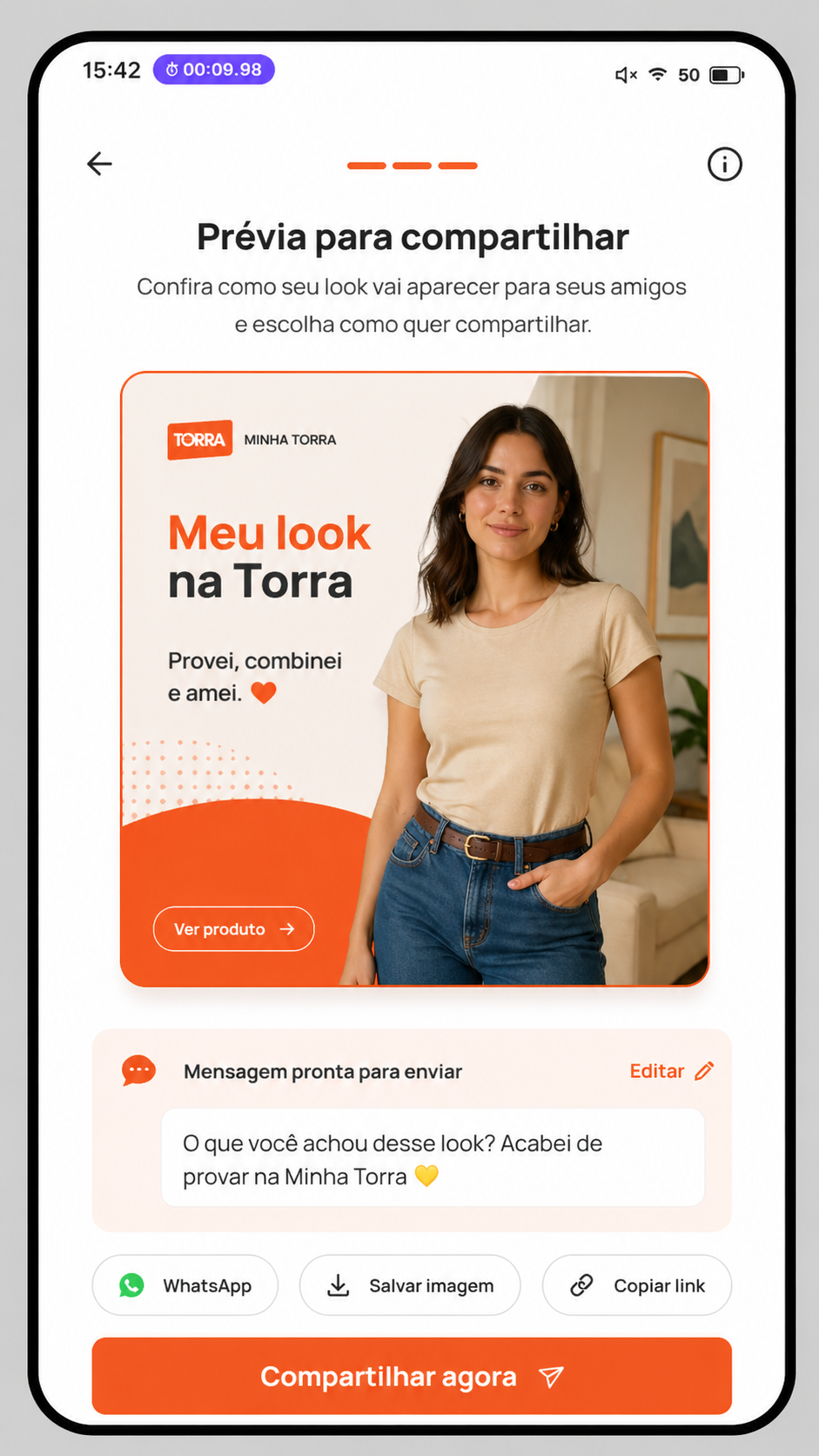 Tela de produto com chamada para compartilhar look