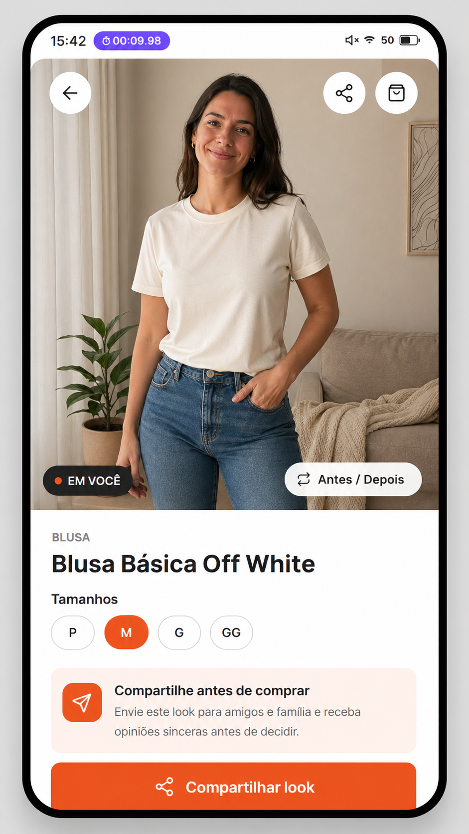 Modal de opções para compartilhar look