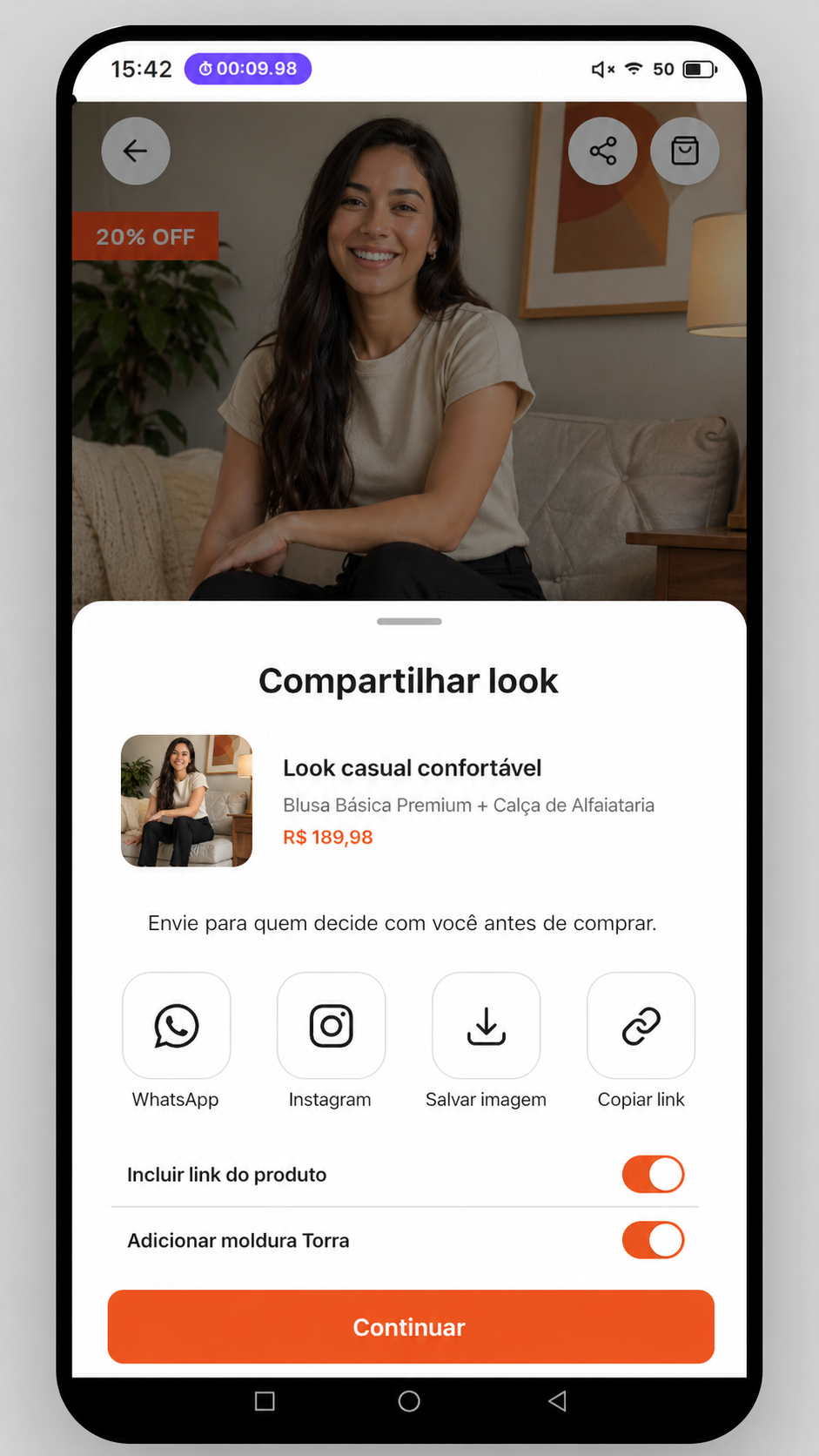 Prévia visual para compartilhar look