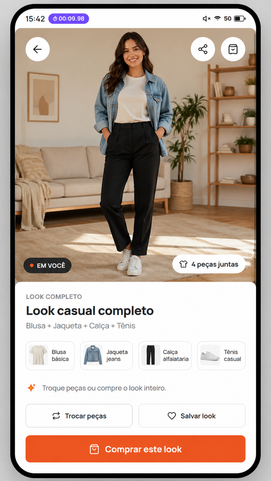 Tela para selecionar peças e montar look