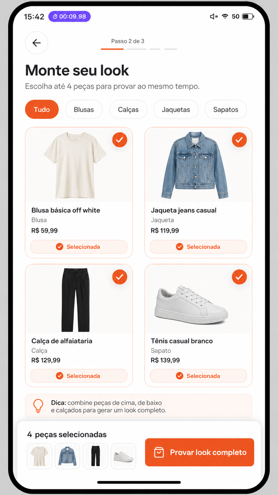 Resultado de look completo gerado
