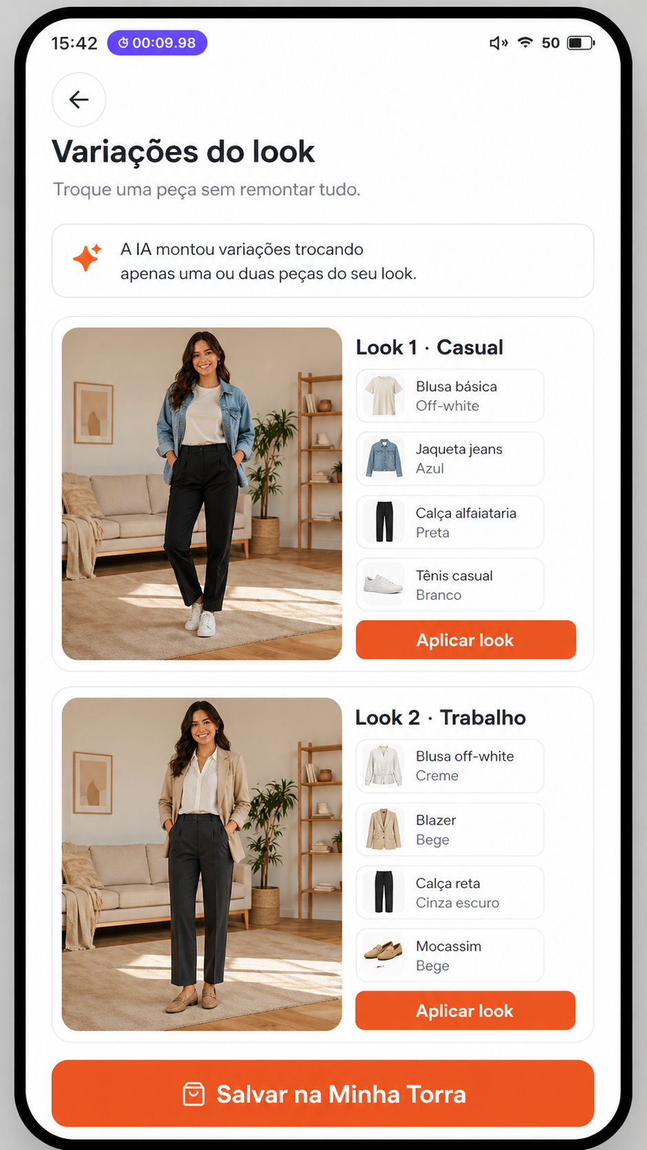 Variações do look geradas pela IA
