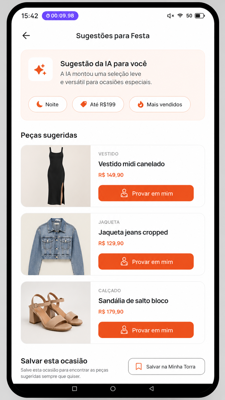 Tela de escolha de ocasião