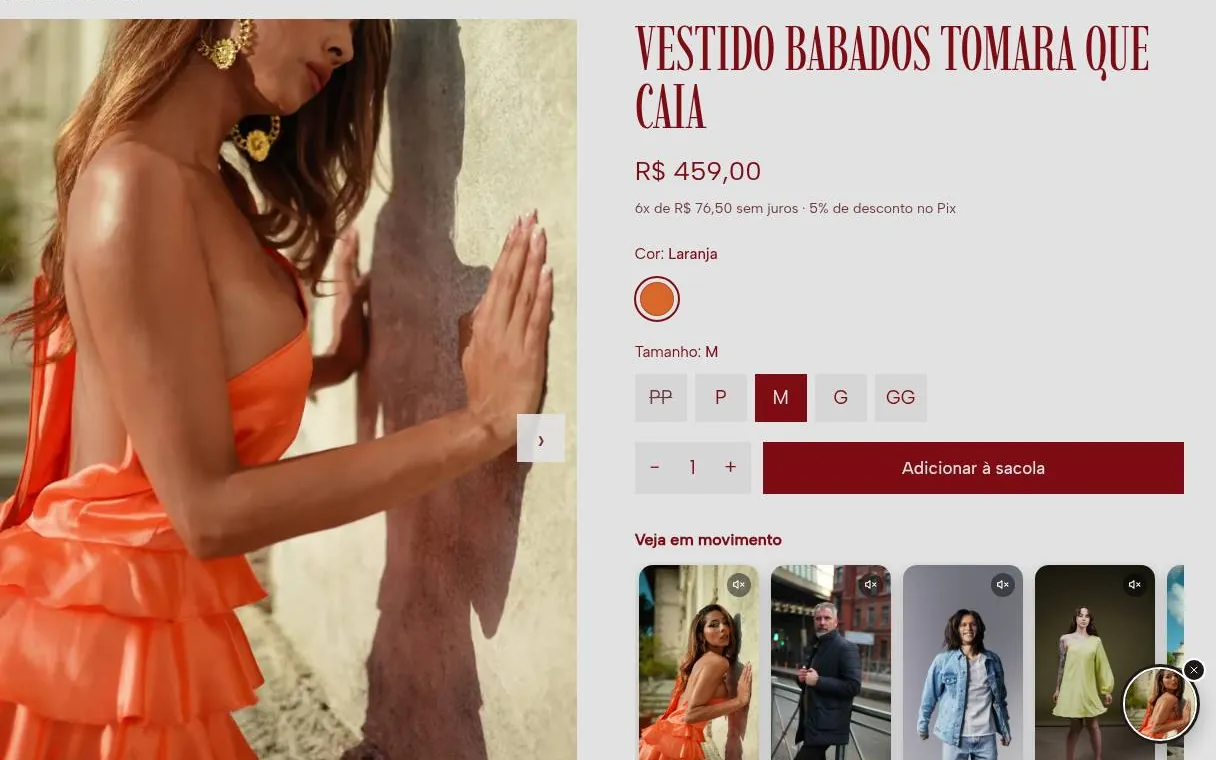 Página de produto da loja de demonstração com a bolha de vídeo redonda no canto inferior direito